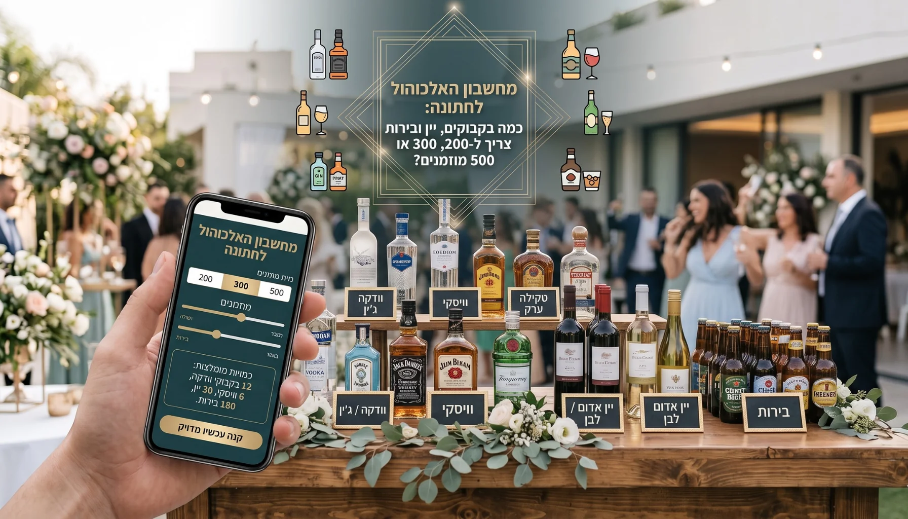 מחשבון האלכוהול לחתונה: כמה בקבוקים, יין ובירות צריך ל-200, 300 או 500 מוזמנים?